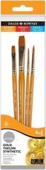 Cepillo de pintura Daler Rowney Simply Acrylic Brush Gold Taklon Synthetic Flat Shader Liner/Flat Wash Juego de pinceles 4 piezas