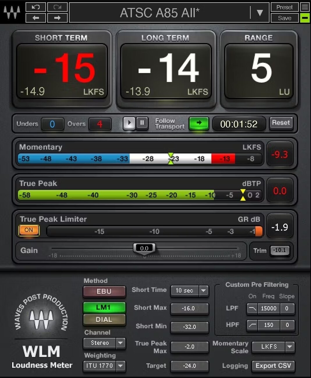 Plug-in de efeitos Waves WLM Plus Loudness Meter (Produto digital)