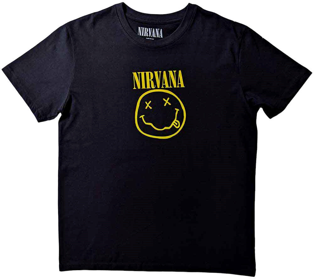 T-Shirt Nirvana T-Shirt Yellow Smiley Flower Sniffin' Black L