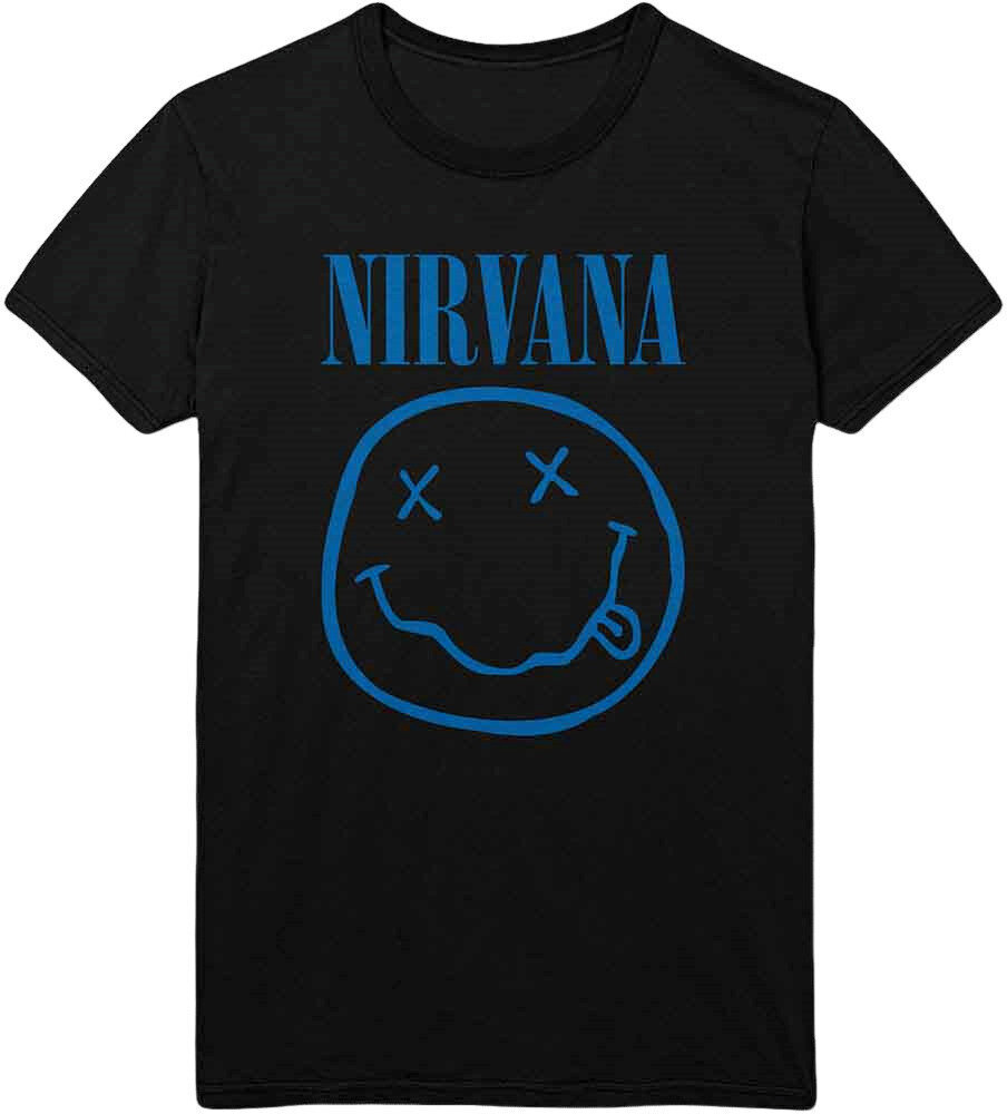 T-Shirt Nirvana T-Shirt Blue Happy Face Unisex Black XL