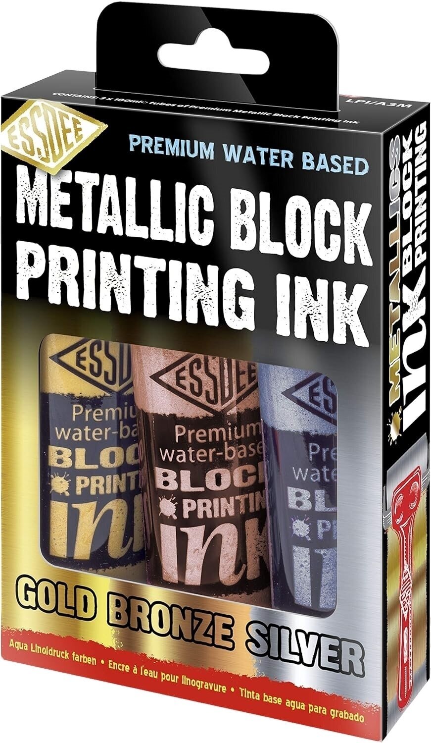 Farbe für Linolschnitt Essdee Block Printing Ink Farbe für Linolschnitt Metallisch 3 x 300 ml