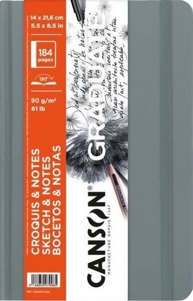 Carnet de croquis Canson Book Hardbound Graduate Sketch & Notes 21,6 x 14 cm 90 g Light Grey Carnet de croquis
