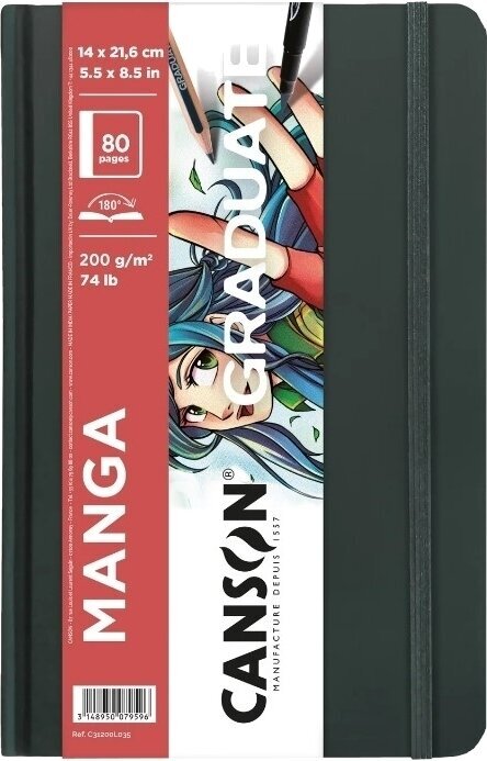 Μπλοκ Ζωγραφικής Canson Book Hardbound Long Side Graduate Manga 21,6 x 14 cm 200 g Portrait Μπλοκ Ζωγραφικής
