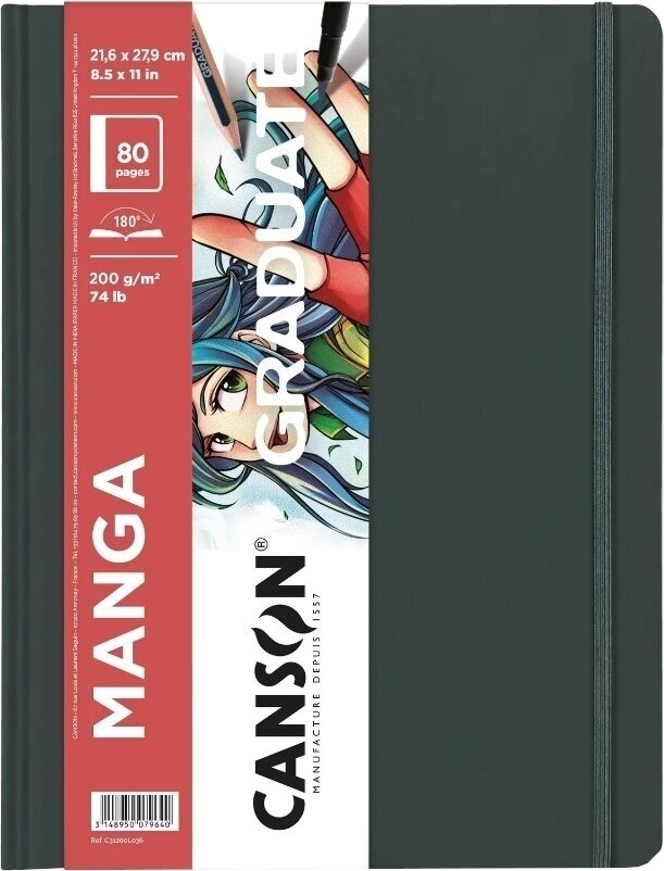 Bloc de dibujo Canson Book Hardbound Long Side Graduate Manga 27,9 x 21,6 cm 200 g Portrait Bloc de dibujo