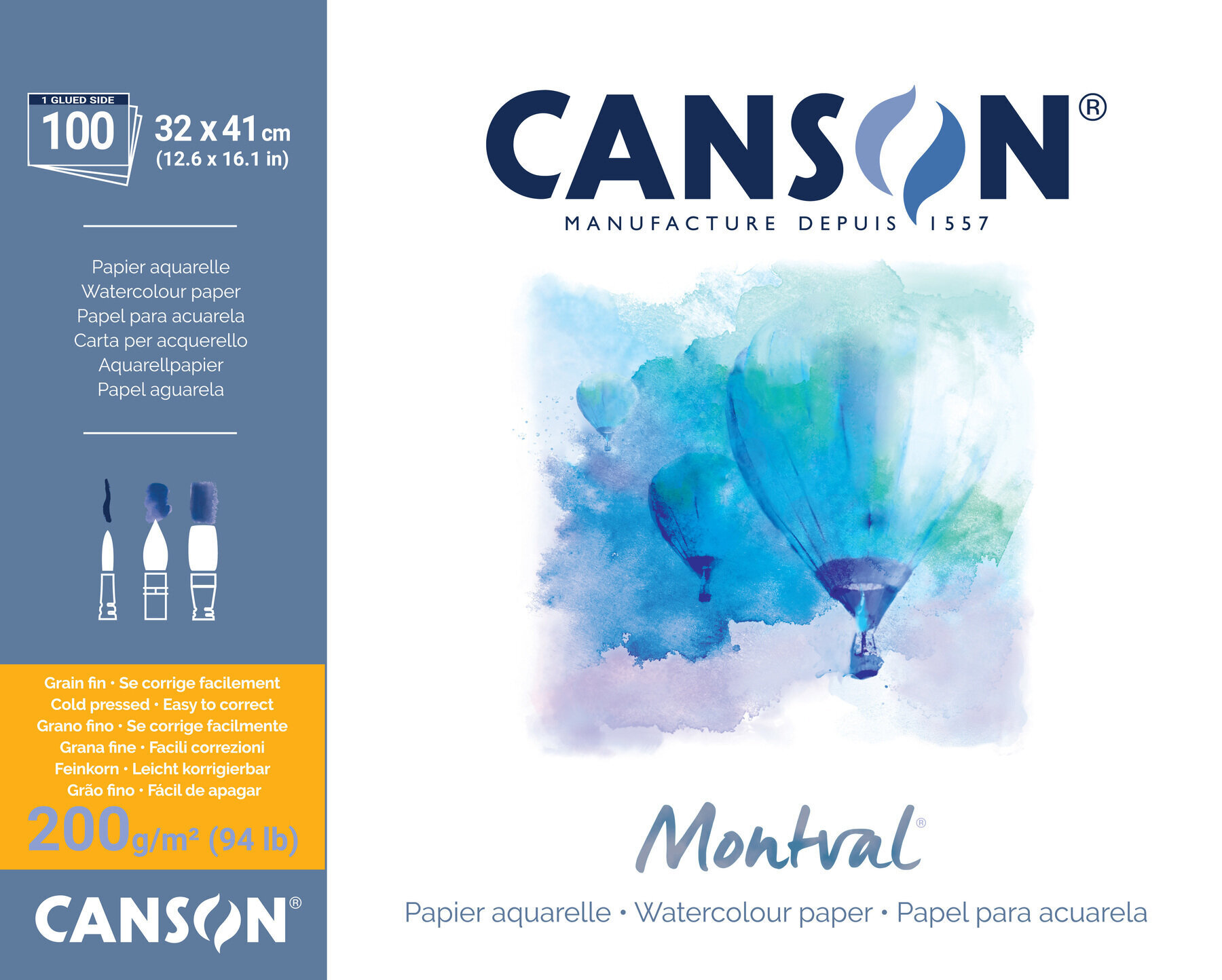 Скицник Canson Pad Montval Cold Pressed 41 x 32 cm 200 g Natural White Скицник