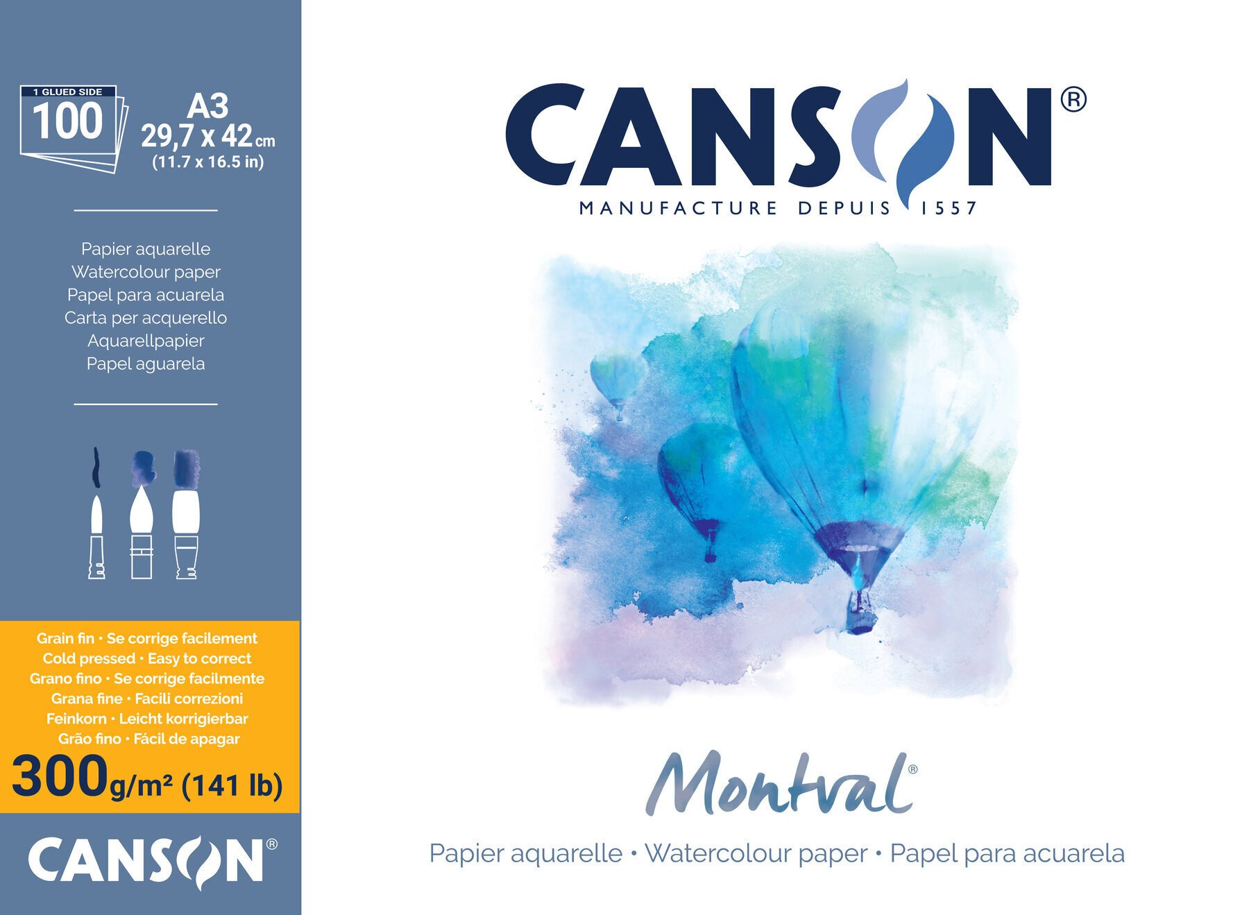 Sketchbook Canson Pad Montval Cold Pressed A3 300 g Natural White Sketchbook