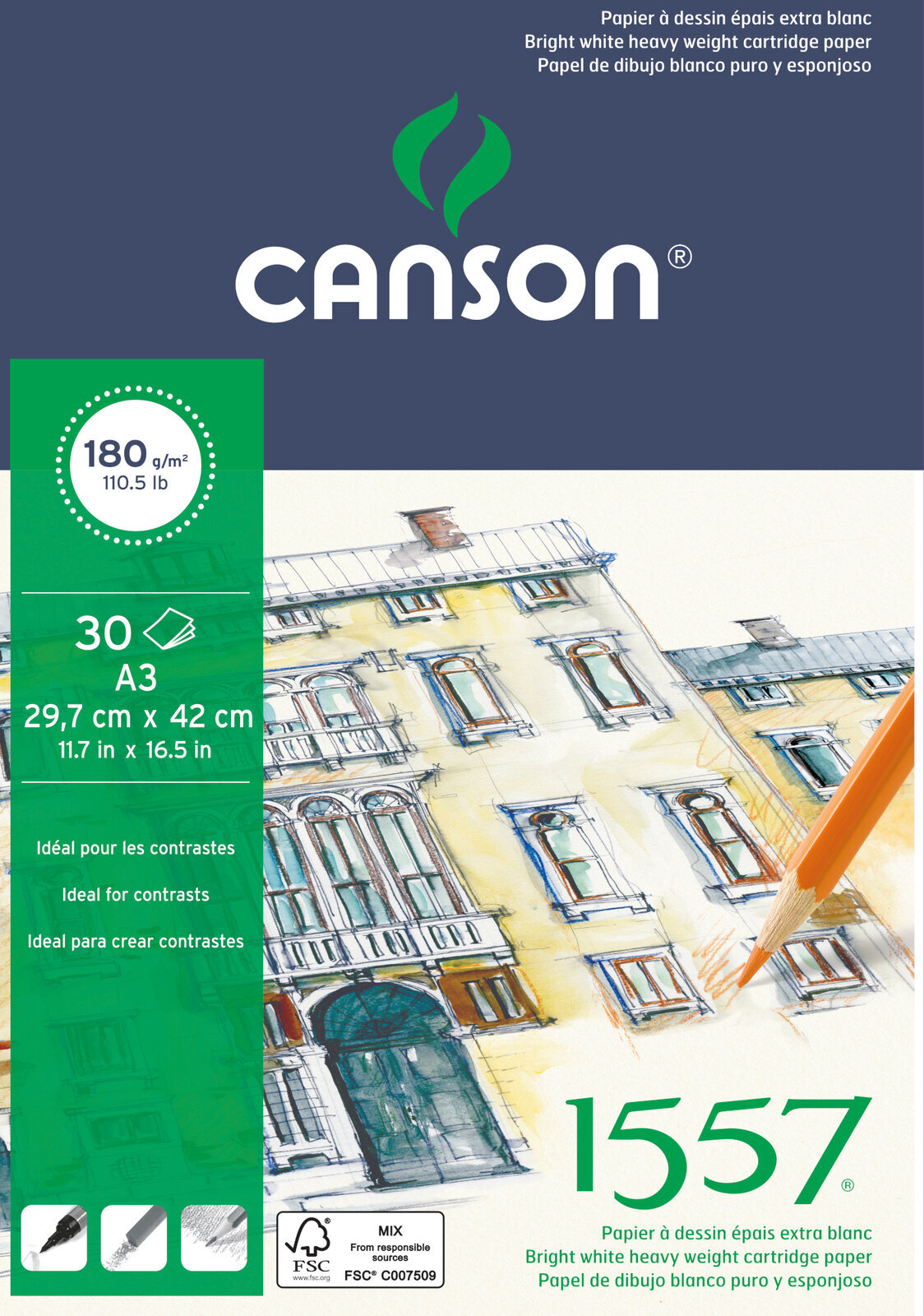 Blok za skiciranje Canson Pad 1557 Drawing A3 180 g Blok za skiciranje