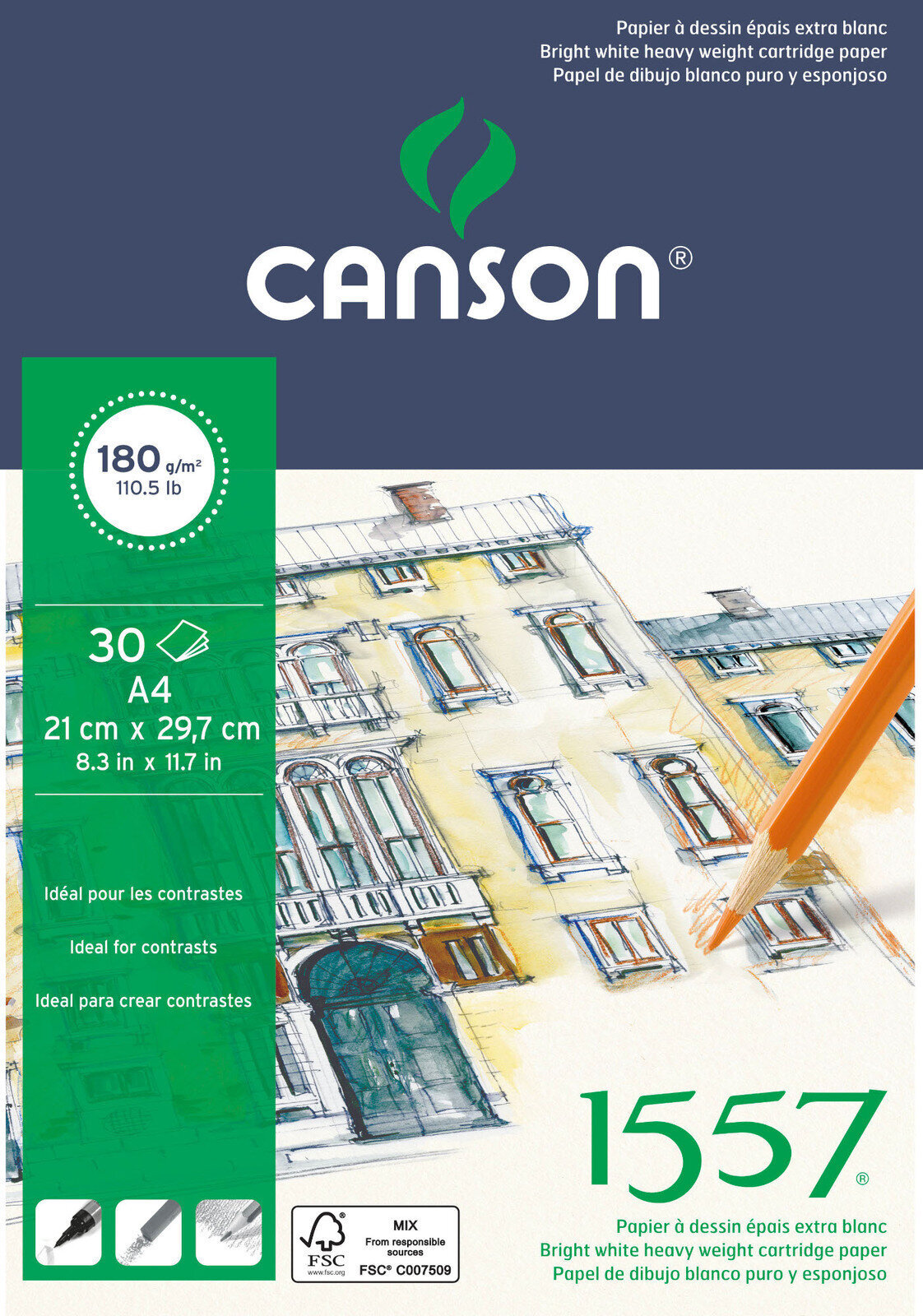 Livro de desenho Canson Pad 1557 Drawing A4 180 g Livro de desenho