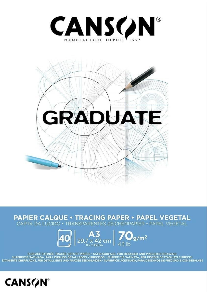 Livro de desenho Canson Pad Graduate Tracing A3 70 g Livro de desenho