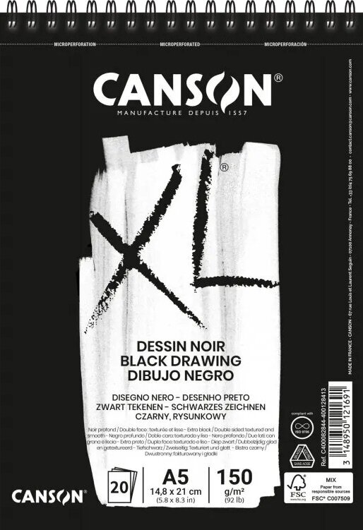 Skicář Canson Sp XL Dessin A5 150 g Black Skicář