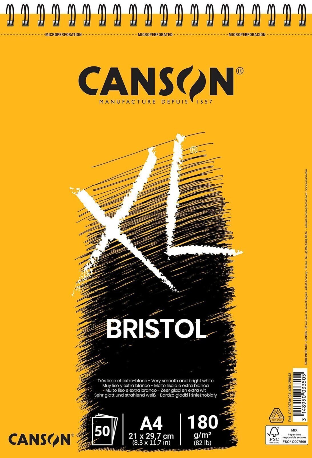 Schetsboek Canson Sp XL Bristol A4 180 g White Schetsboek
