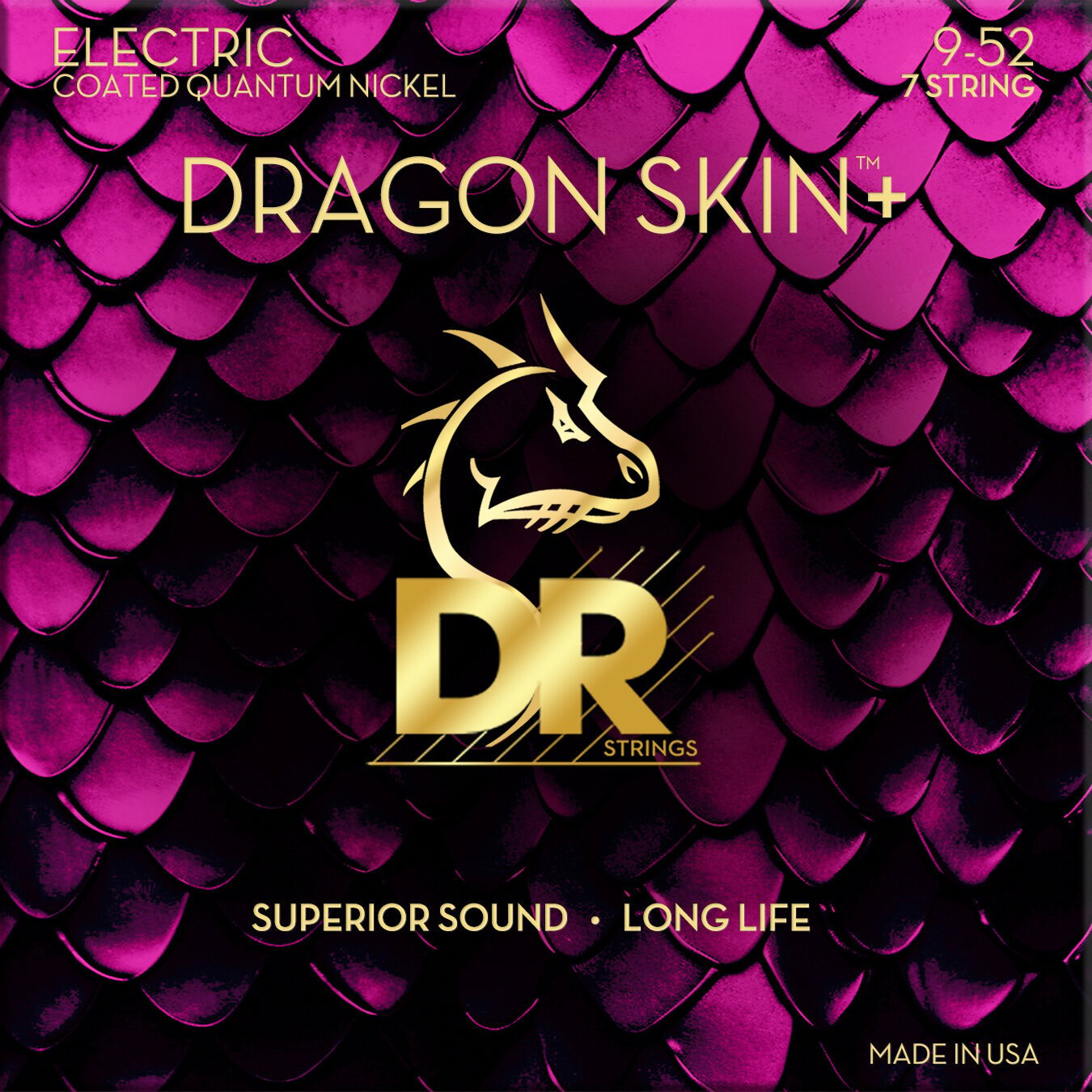 Corde Chitarra Elettrica DR Strings Dragon Skin+ Coated 7 string Light 9-52 Corde Chitarra Elettrica