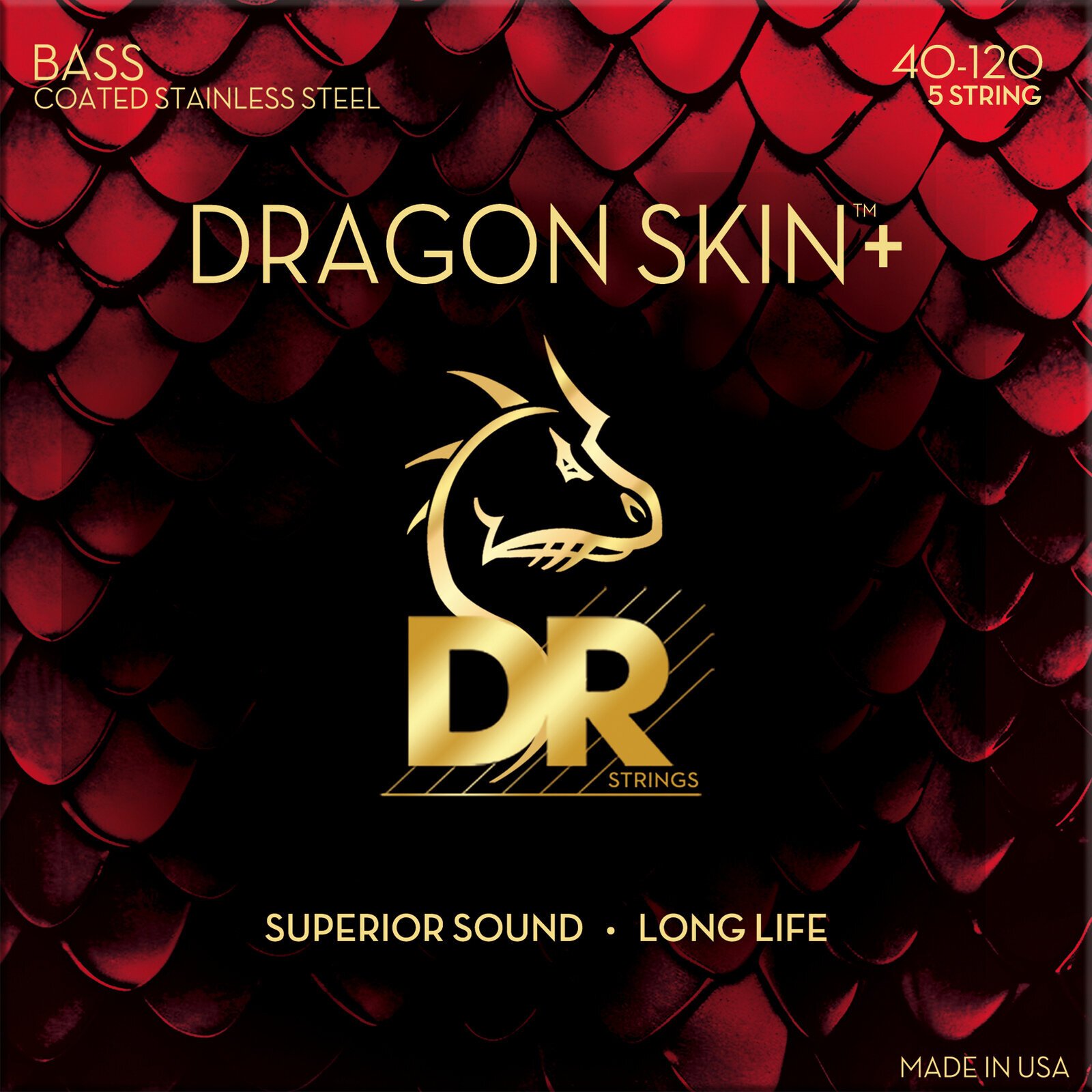 Struny pre 5-strunovú basgitaru DR Strings Dragon Skin+ Coated Steel 5-String Light 40-120 Struny pre 5-strunovú basgitaru