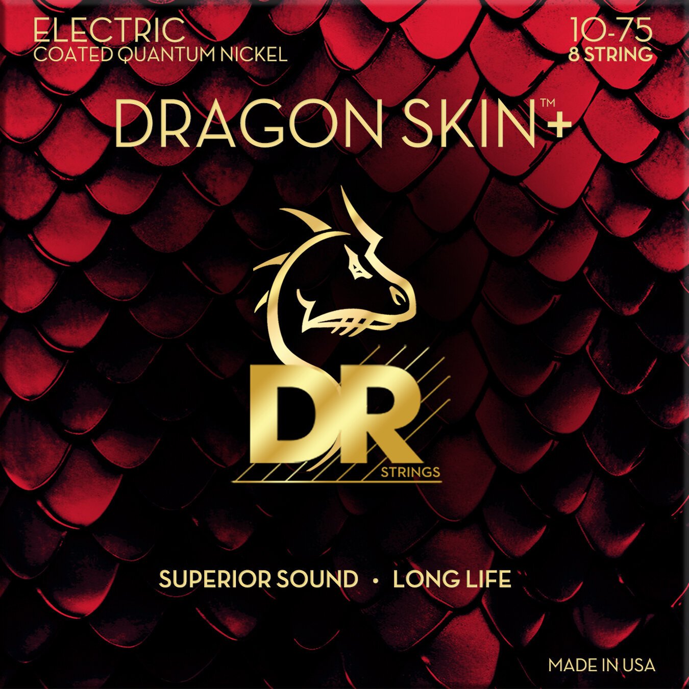 E-gitarrsträngar DR Strings Dragon Skin+ Coated 8 string Medium 10-75 E-gitarrsträngar