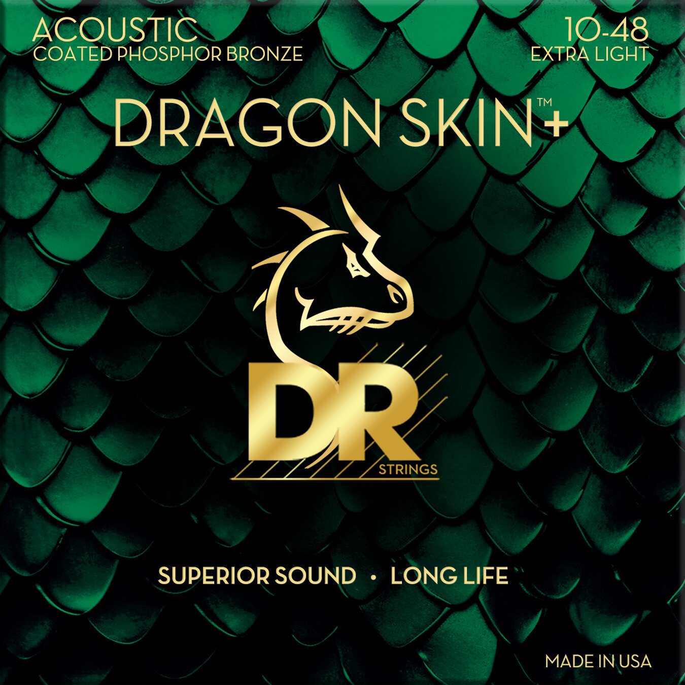 Guitar strings DR Strings Dragon Skin+ Coated Phosphor Bronze Extra Light 10-48 Guitar strings