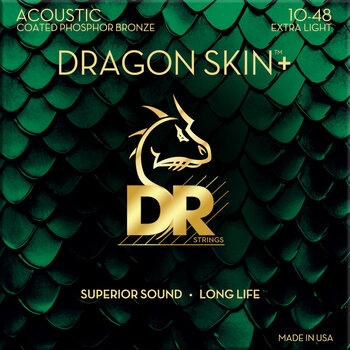 Χορδές για Ακουστική Κιθάρα DR Strings Dragon Skin+ Coated Phosphor Bronze Extra Light 10-48 Χορδές για Ακουστική Κιθάρα - 1