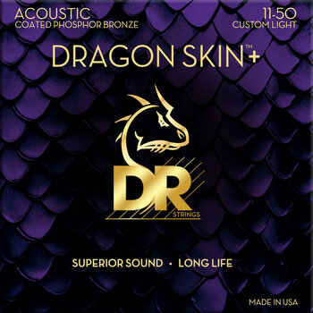 Guitar strings DR Strings Dragon Skin+ Coated Phosphor Bronze Custom Light 11-50 Guitar strings - 1