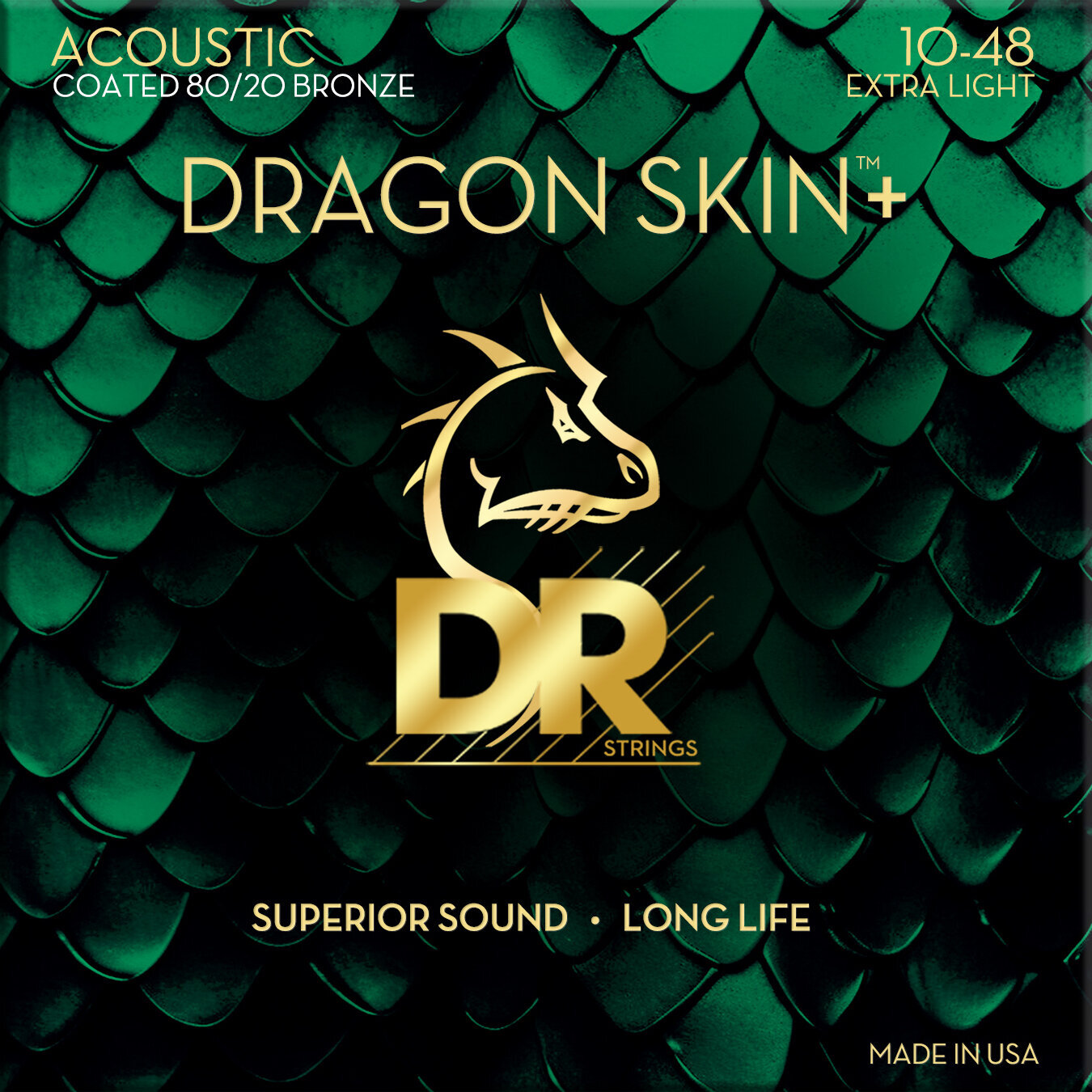 Struny pro akustickou kytaru DR Strings Dragon Skin+ Coated 80/20 Extra Light 10-48 Struny pro akustickou kytaru