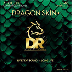 Struny pre akustickú gitaru DR Strings Dragon Skin+ Coated 80/20 Extra Light 10-48 Struny pre akustickú gitaru