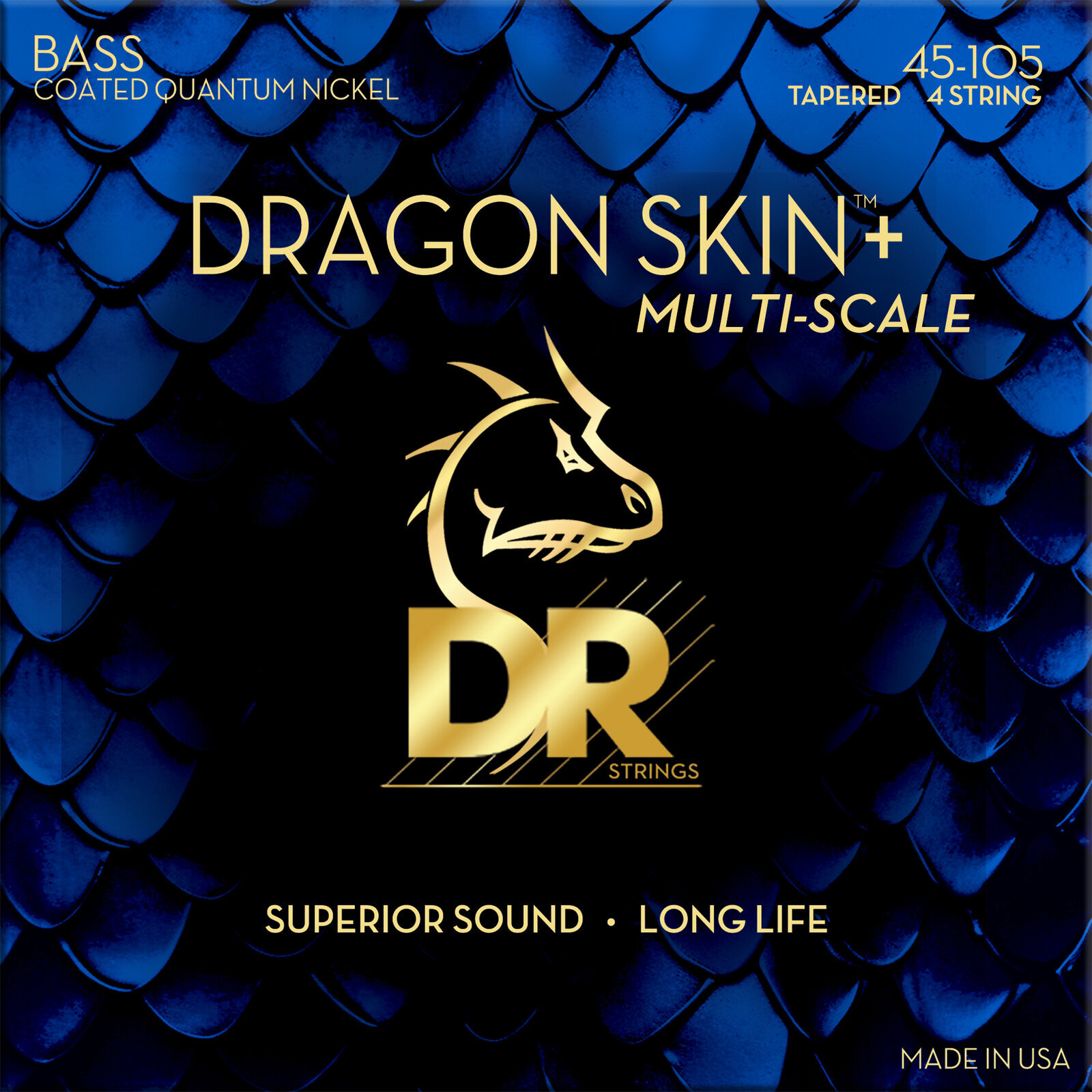 Bassguitar strings DR Strings Dragon Skin+ Coated Nickel Medium 45-105 Tapered Multi-Scale Bassguitar strings