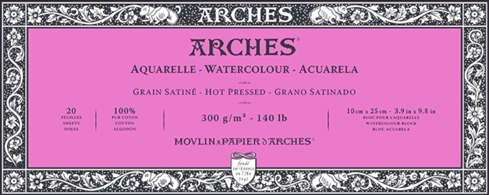 Carnet de croquis Arches Watercolour Hot Pressed Block Natural White 25 x 10 cm 300 g Carnet de croquis