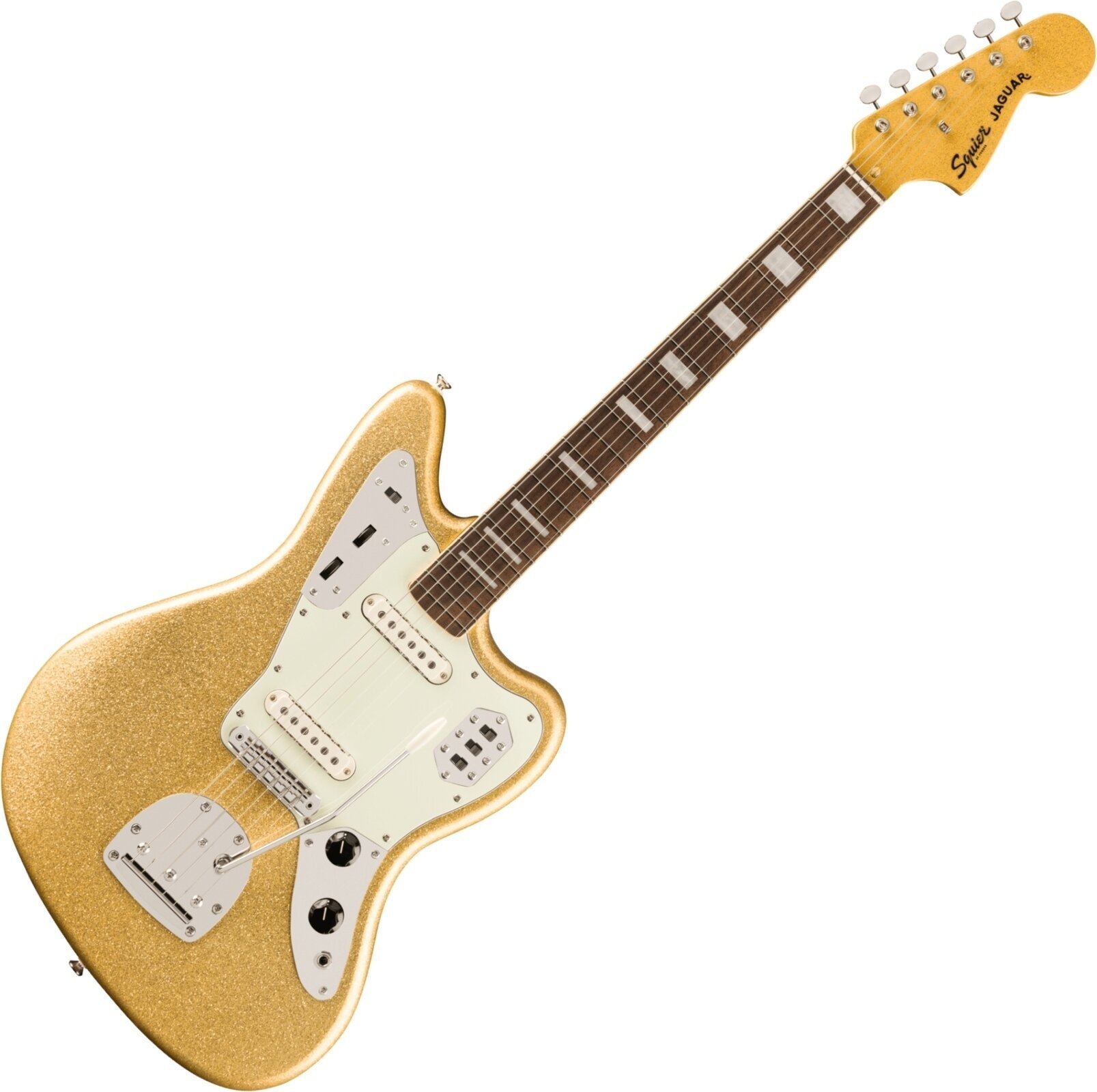 E-Gitarre Fender Squier FSR Classic Vibe 70s Jaguar LRL Gold Sparkle E-Gitarre (Beschädigt)