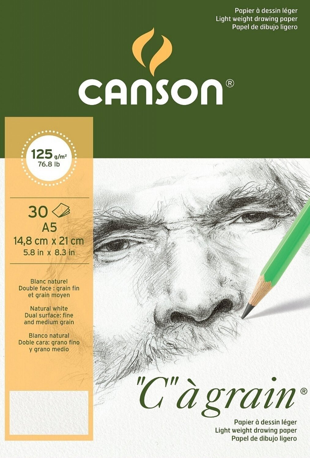 Livro de desenho Canson Pad Càgrain A5 125 g White Livro de desenho