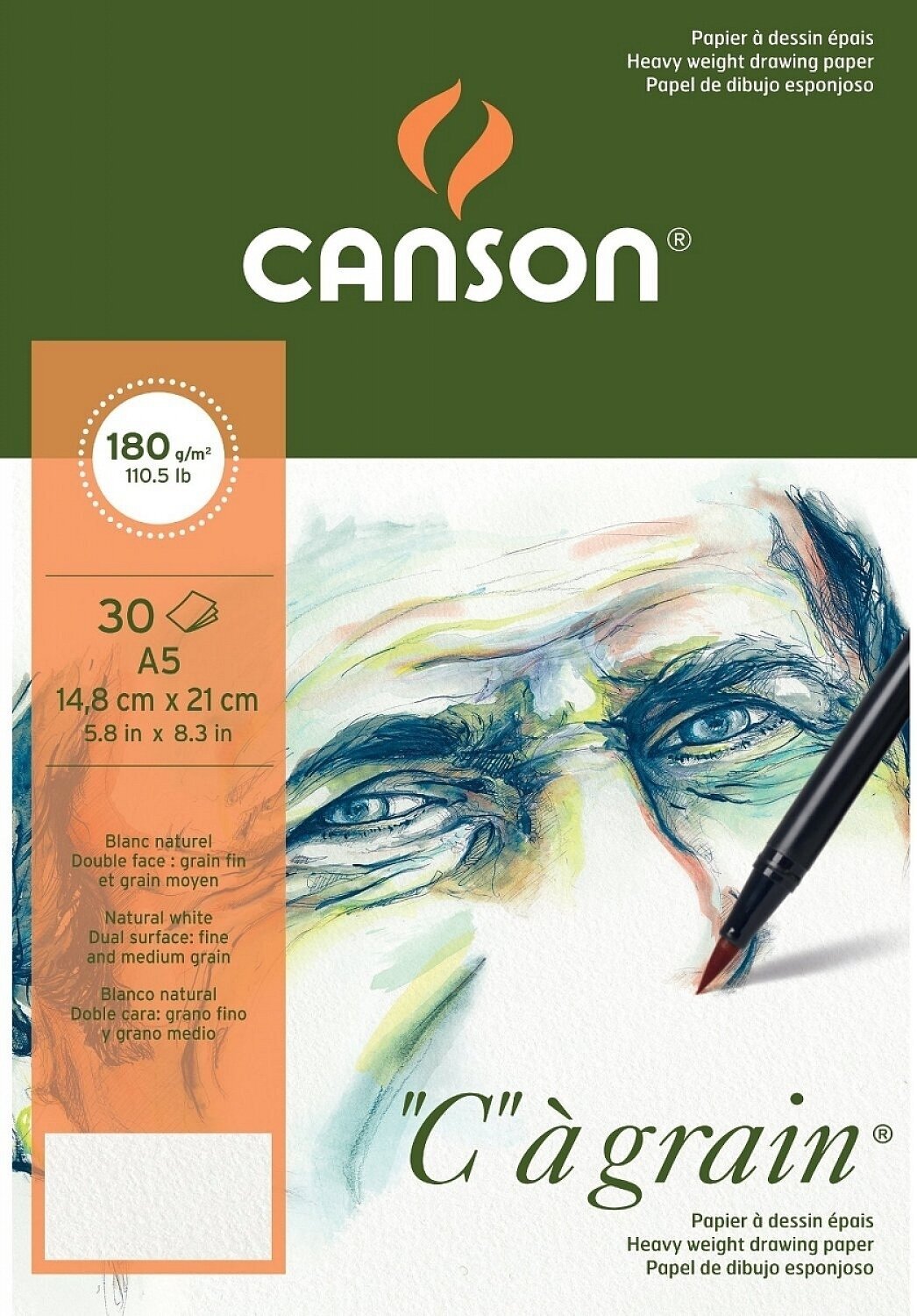 Sketchbook Canson Pad Càgrain A5 180 g White Sketchbook