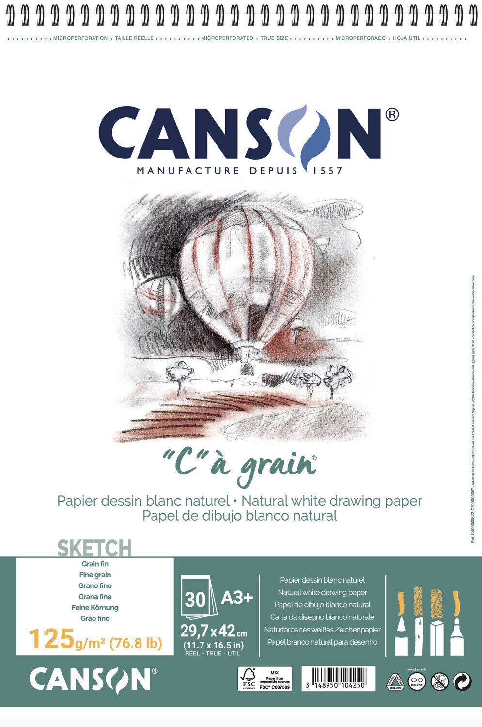 Sketchbook Canson Sp Càgrain A3 125 g White Sketchbook