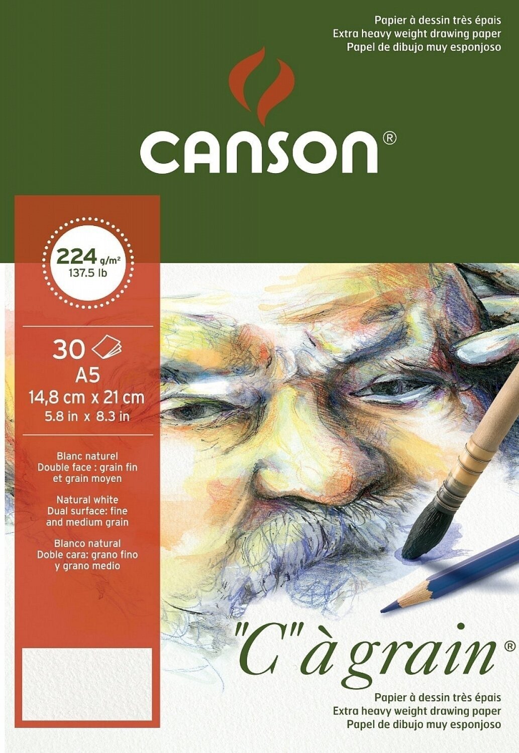 Μπλοκ Ζωγραφικής Canson Sp Càgrain A5 224 g Λευκό Μπλοκ Ζωγραφικής