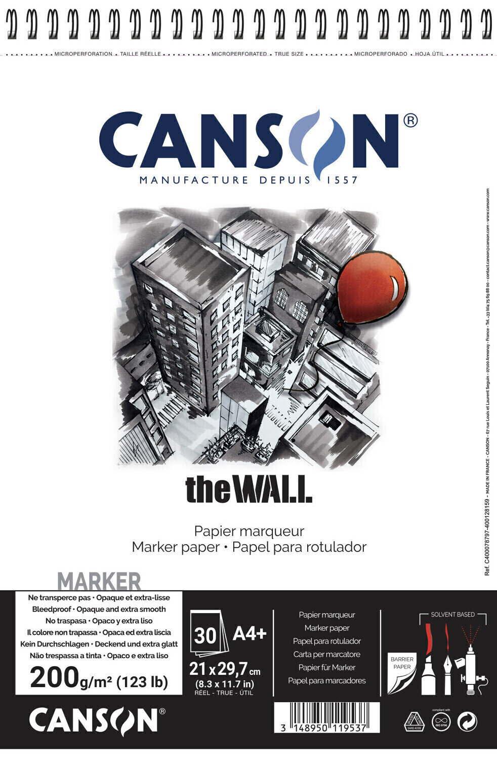 Skicář Canson Sp The Wall 31,4 x 21 cm 200 g White Skicář