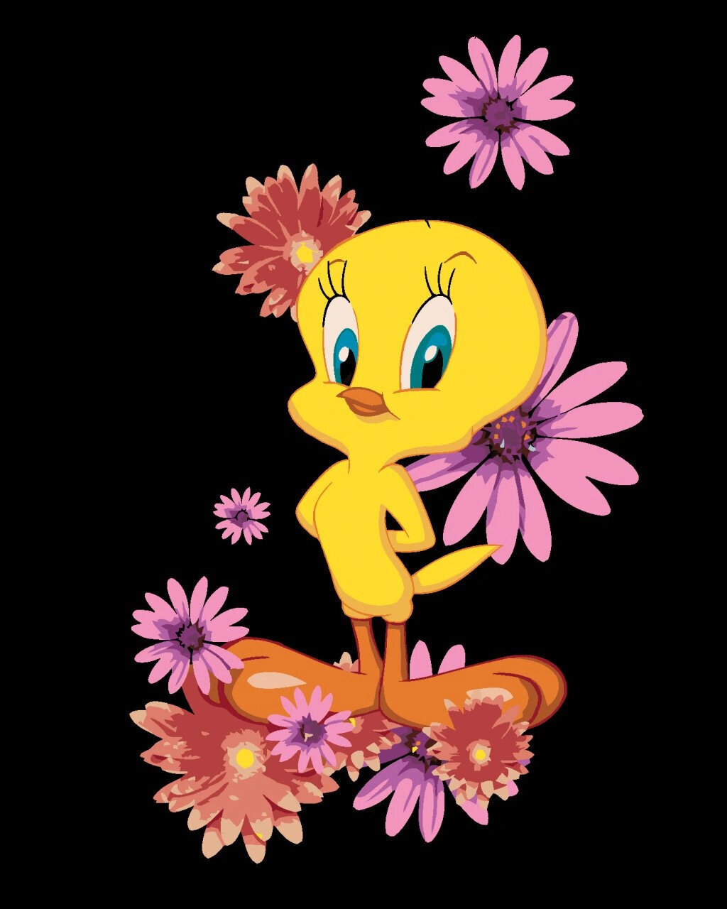 Schilderen op nummer Zuty Schilderen op nummer Tweets en roze bloemen (Looney Tunes)