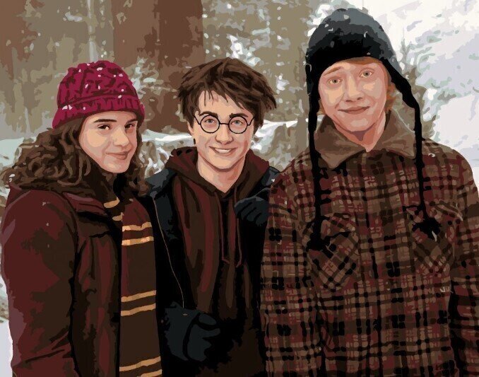 Dipingere con i numeri Zuty Dipingere con i numeri Harry Potter, Hermione e Ron in un paese innevato