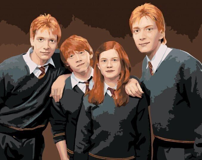 Malování podle čísel Zuty Malování podle čísel Fred, George, Ron a Ginny Weasleyovi (Harry Potter)