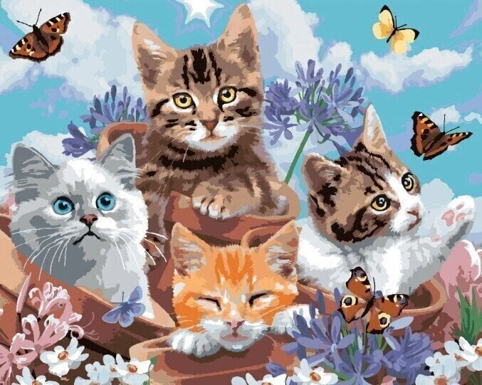 Pintura por números Zuty Pintura por números Cats In Flower Pots And Butterflies (Howard Robinson)