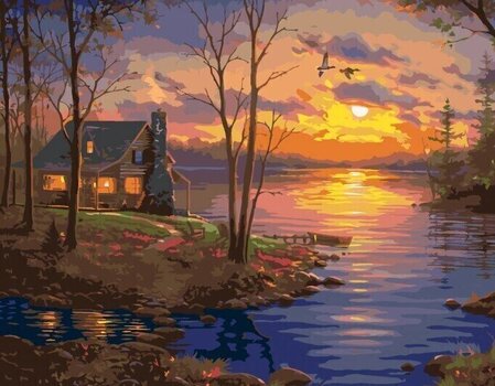 Painting by Numbers Zuty Painting by Numbers Lake, Hut And Sunset (Abraham Hunter) - 1
