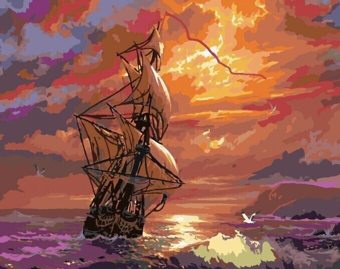 Painting by Numbers Zuty Painting by Numbers A Ship At Sea And The Sunset (Abraham Hunter)