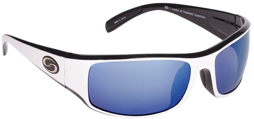Óculos de pesca Strike King S11 Optics Okeechobee White Black/Blue Mirror Óculos de pesca