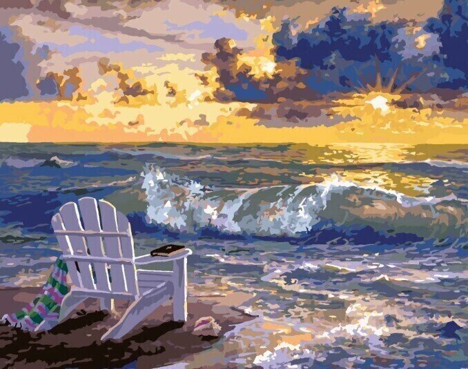 Peinture par numéros Zuty Peinture par numéros Chaise longue au bord de la mer et coucher de soleil (Abraham Hunter)