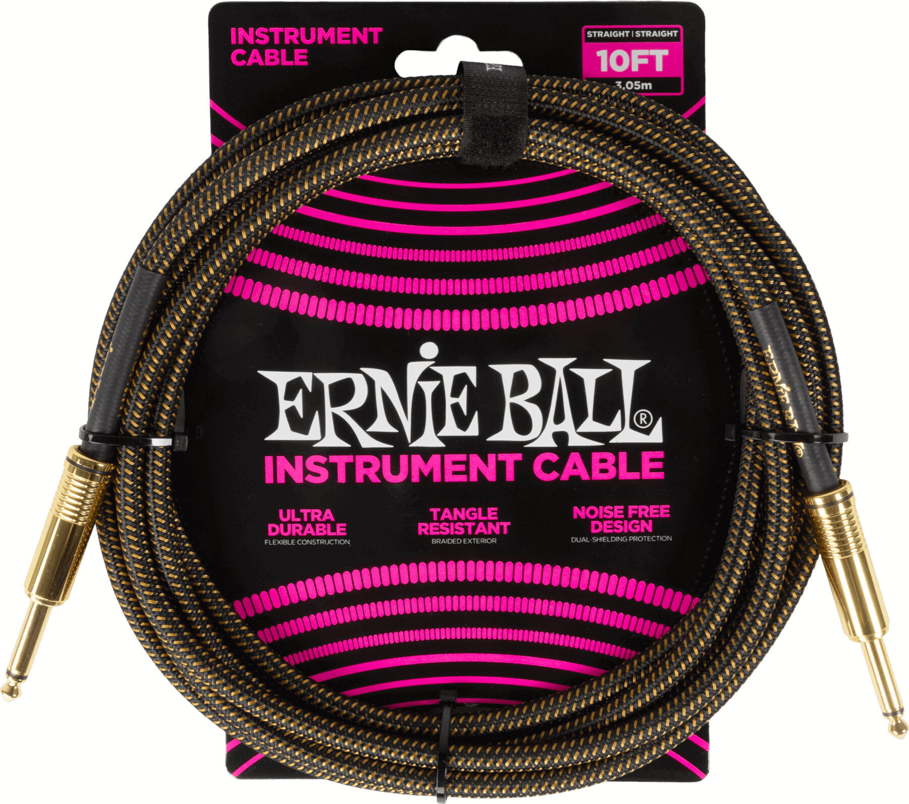 Cable de instrumento Ernie Ball Braided Instrument Cable Straight/Straight Marrón 3 m Recto - Recto Cable de instrumento