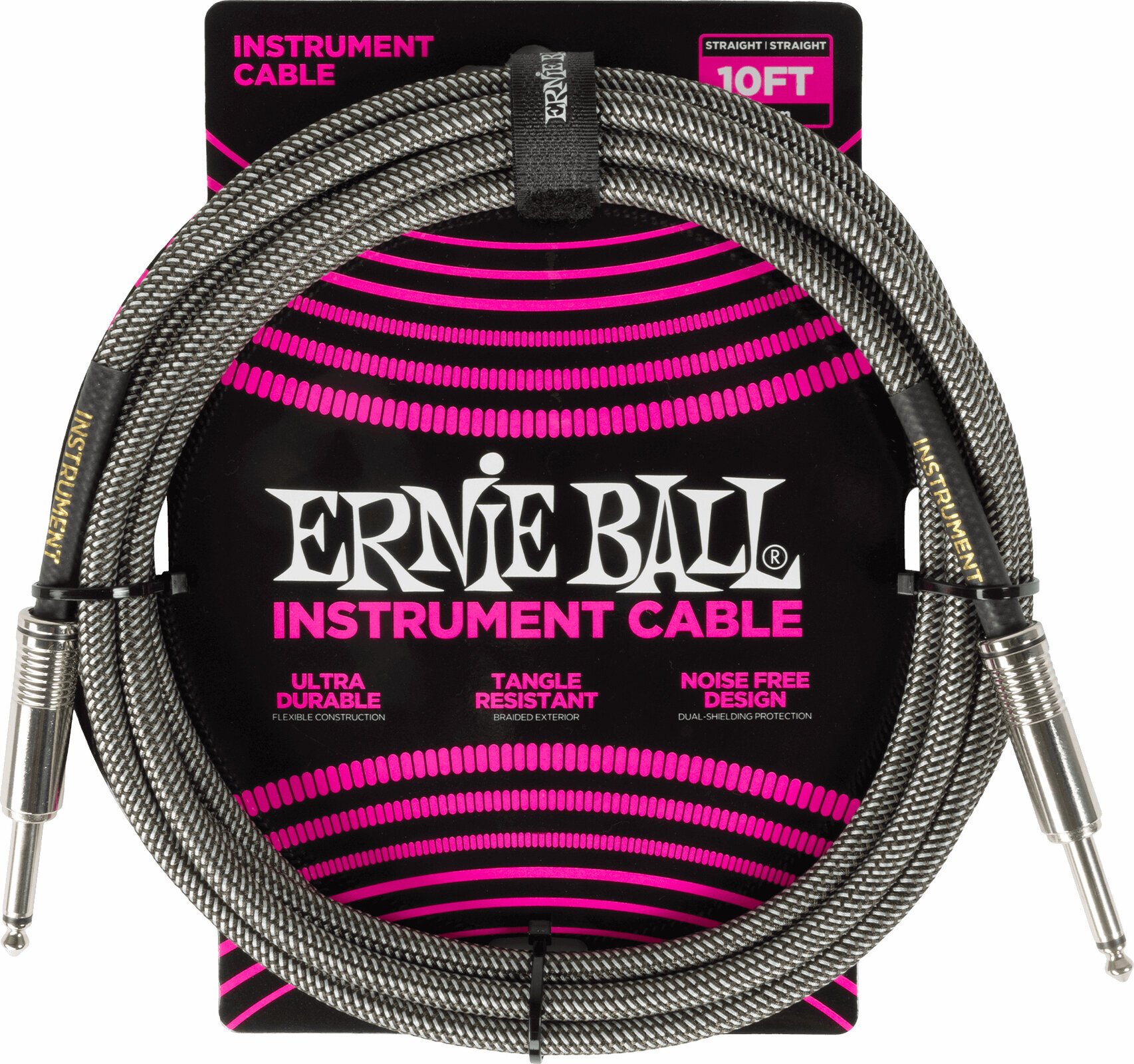 Instrument Cable Ernie Ball Braided Instrument Cable Straight/Straight Silver 3 m Straight - Straight