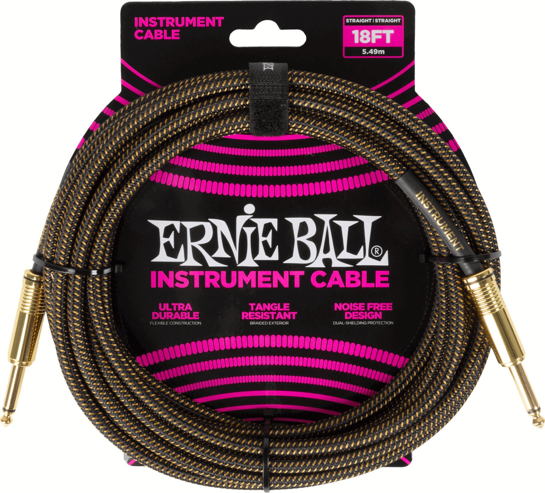 Hangszerkábel Ernie Ball Braided Instrument Cable Straight/Straight Barna 5,5 m Egyenes - Egyenes