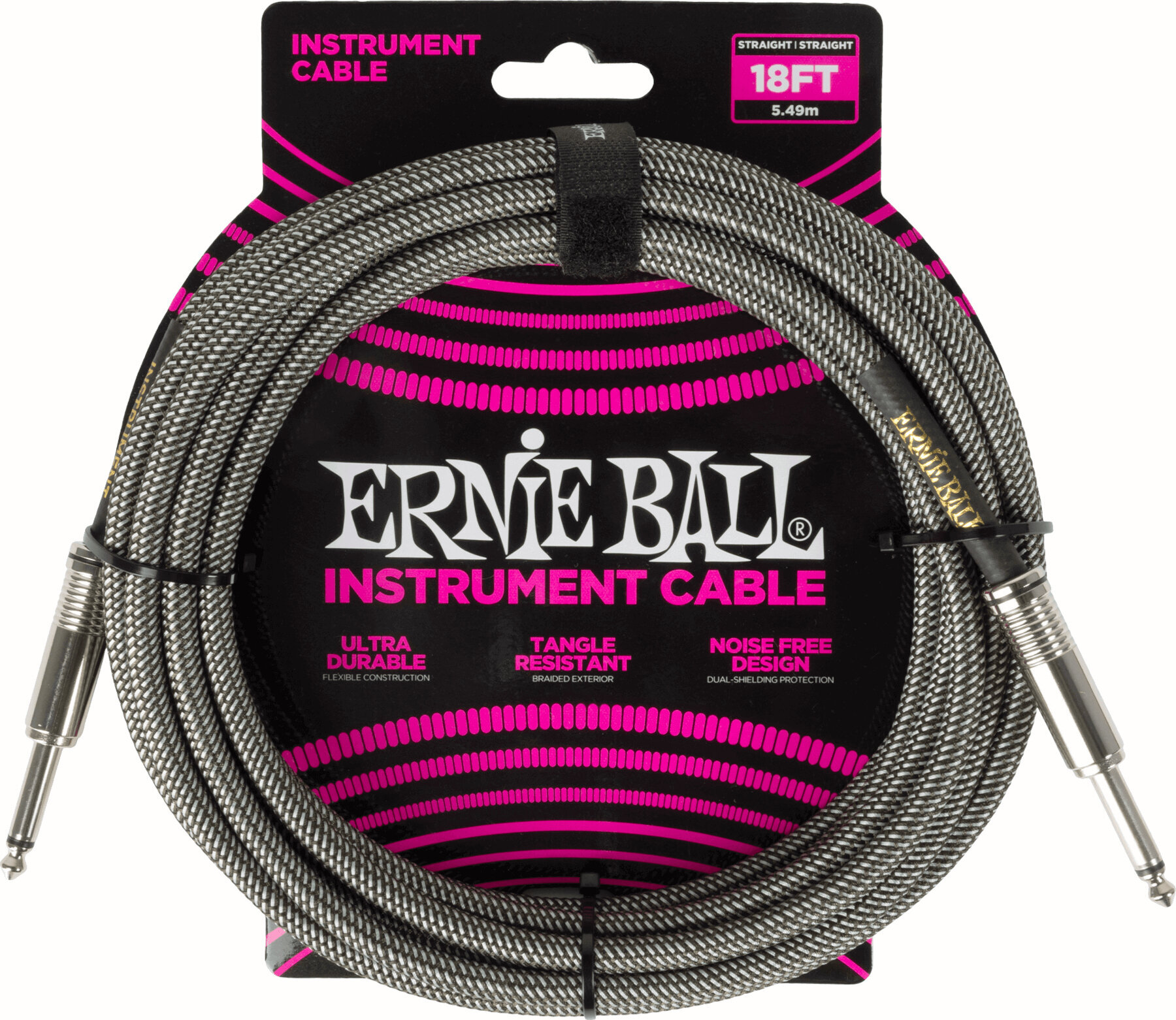 Hangszerkábel Ernie Ball Braided Instrument Cable Straight/Straight Ezüst 5,5 m Egyenes - Egyenes
