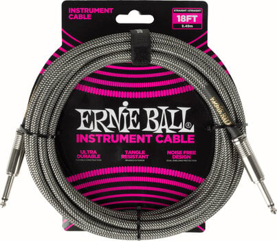 Hangszerkábel Ernie Ball Braided Instrument Cable Straight/Straight Ezüst 5,5 m Egyenes - Egyenes - 1