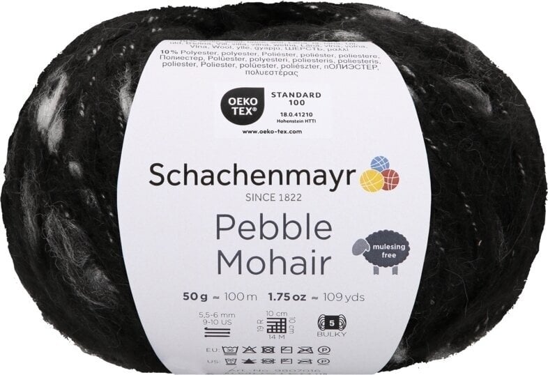 Fil à tricoter Schachenmayr Pebble Mohair 00099 Black Fil à tricoter