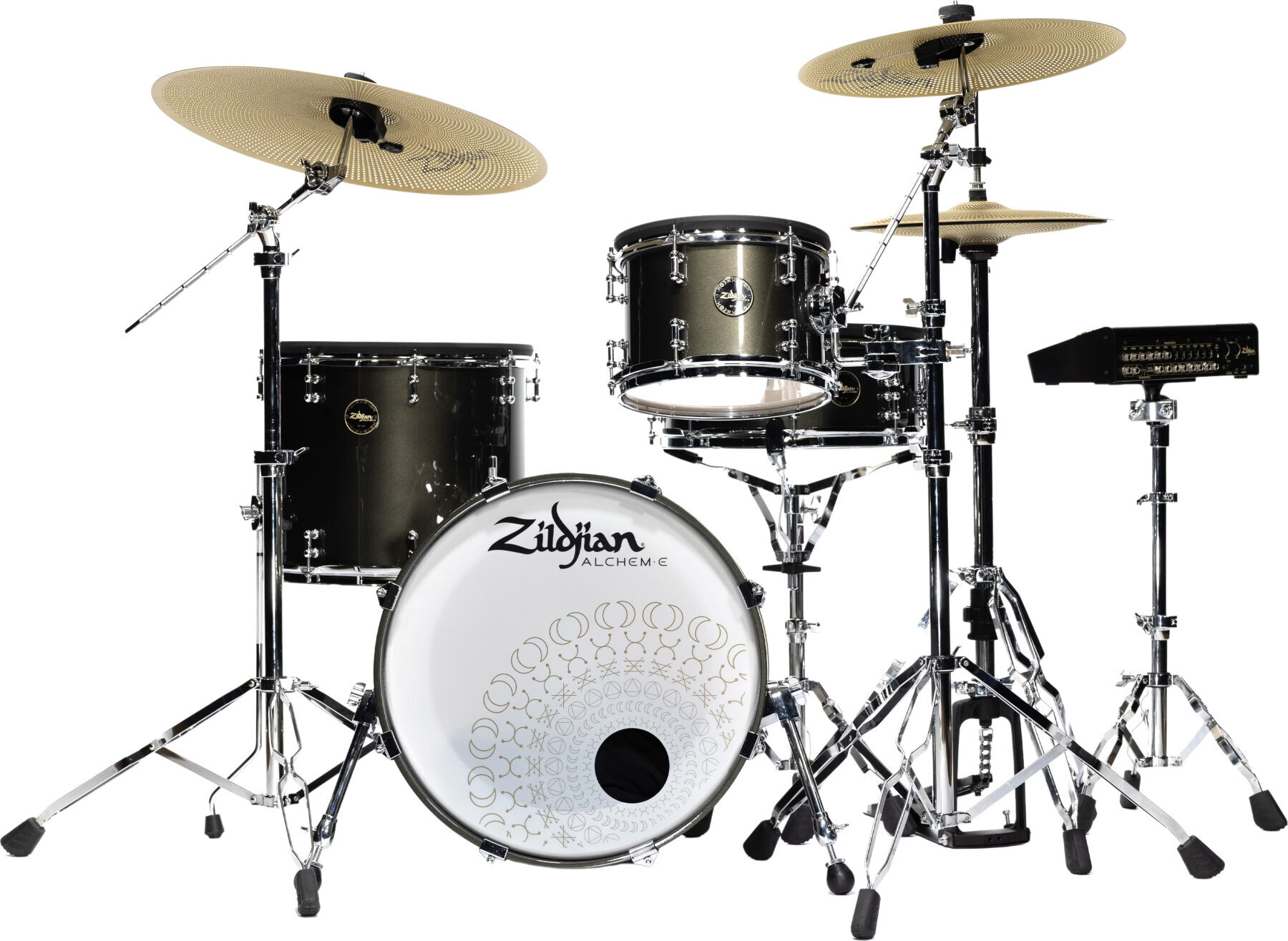 Zestaw perkusji elektronicznej Zildjian Alchem-E Gold Black Gold Foundry Shimmer Gloss Lacquer Zestaw perkusji elektronicznej