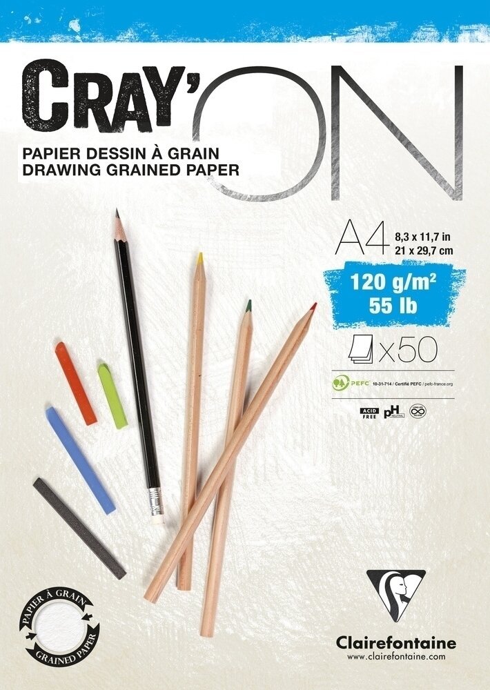 Schetsboek Clairefontaine Cray'On Glued Pad A4 120 g Schetsboek