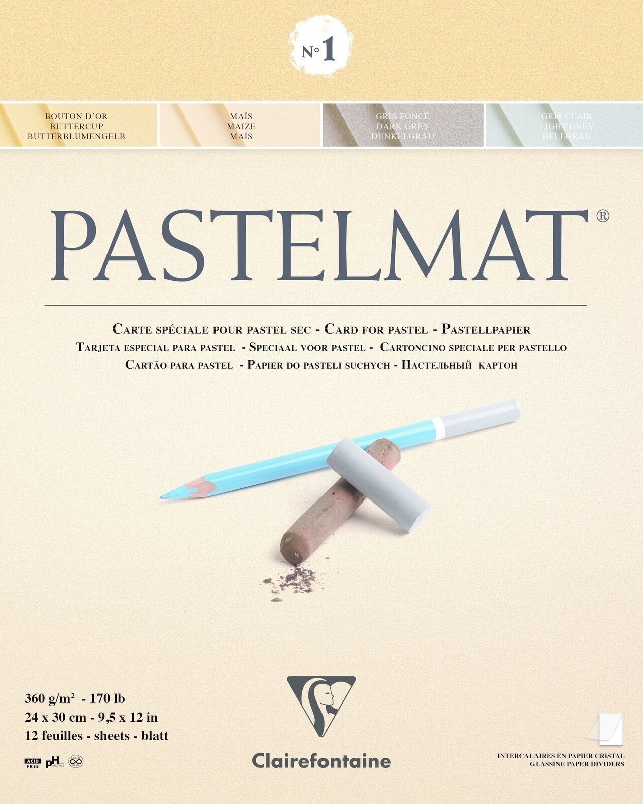 Schetsboek Clairefontaine Pastelmat Glued Pad N1 24 x 30 cm 360 g Schetsboek