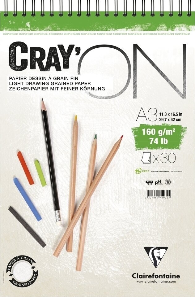 Bloc de dibujo Clairefontaine Cray'On Wirebound Pad A3 160 g Bloc de dibujo