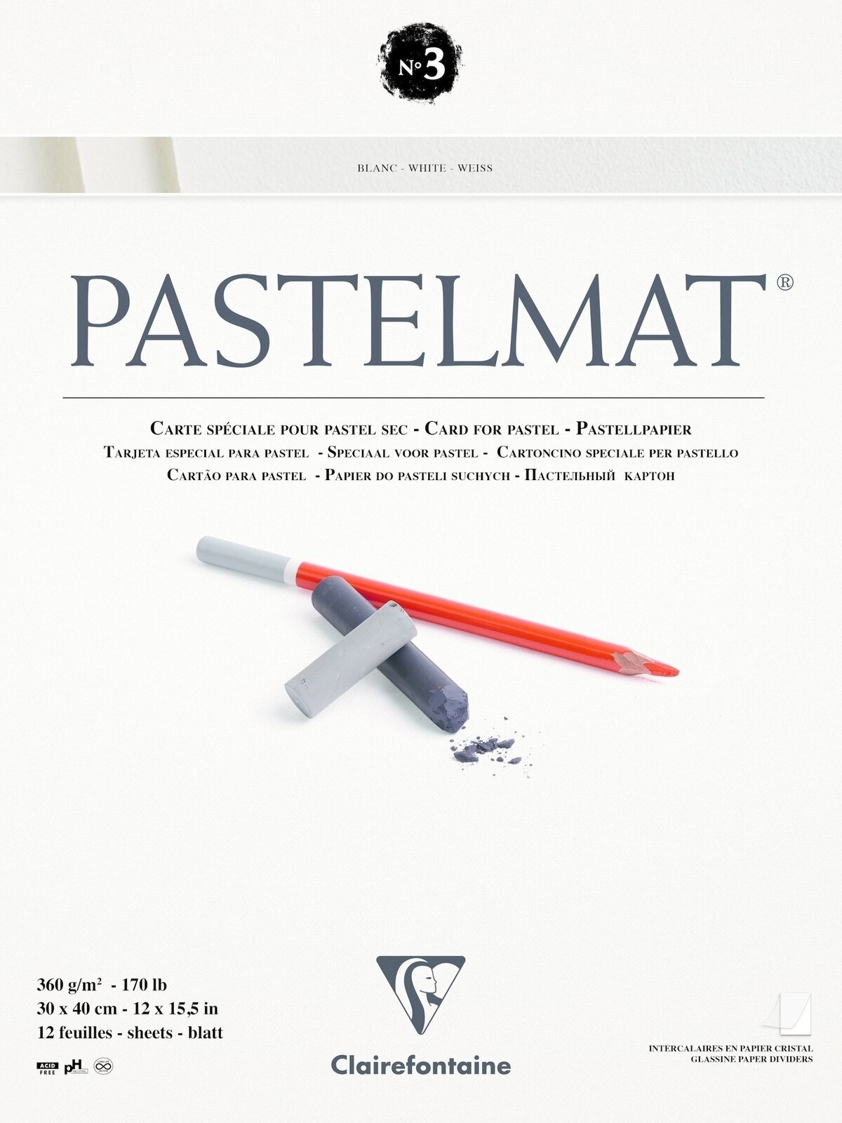 Schetsboek Clairefontaine Pastelmat Glued Pad N3 30 x 40 cm 360 g Schetsboek